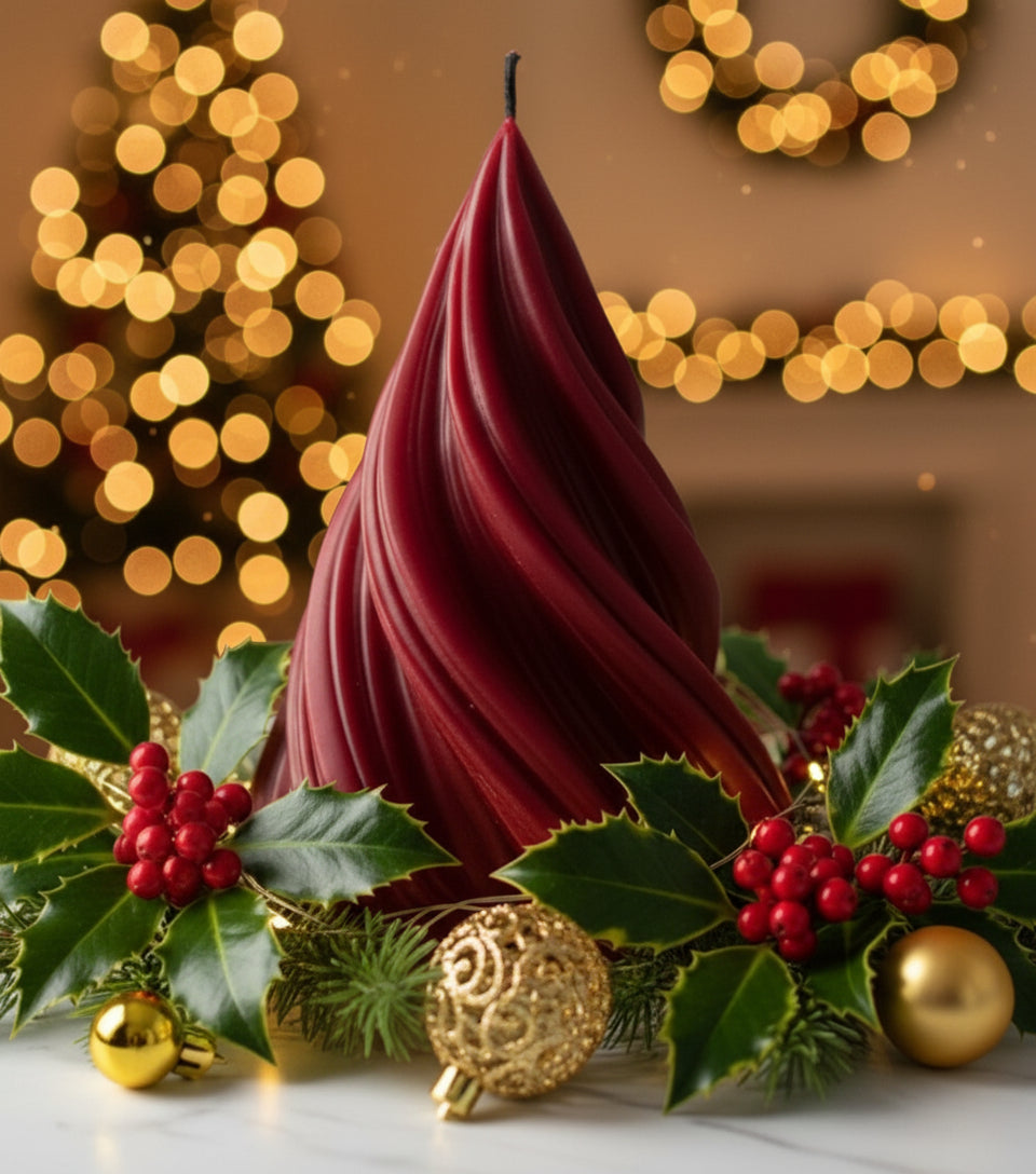 🎄 Holiday Twist – Elegant Red Spiral Candle