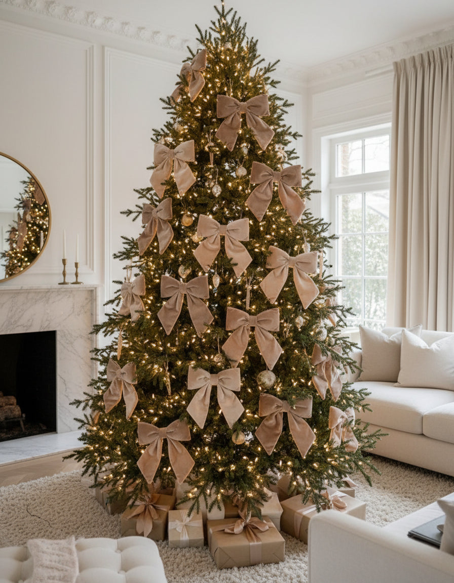 Christmas Taupe Velvet Bow – Festive Décor Clip